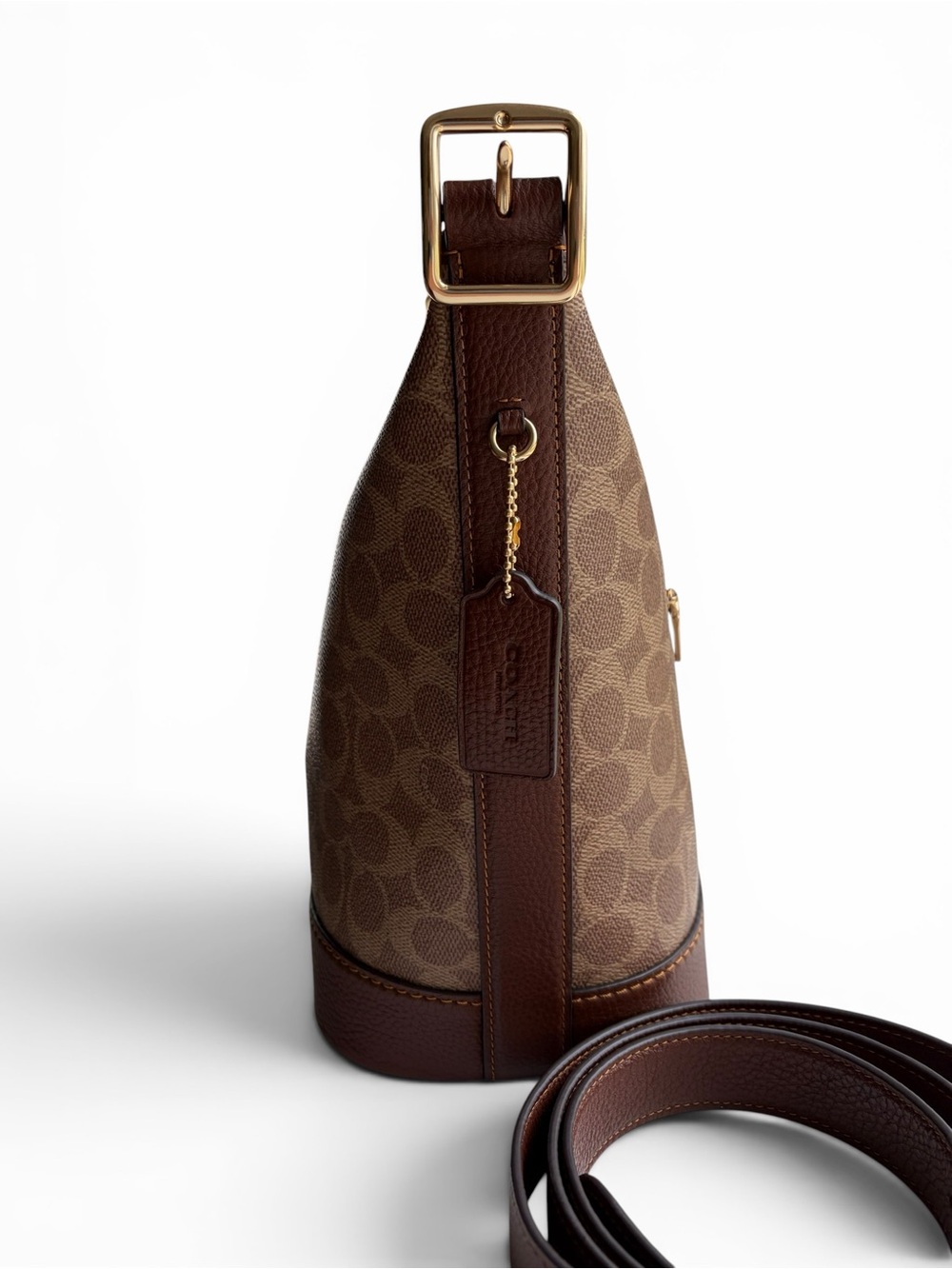 Coach Jude Duffle Bag Brown Signature Canvas Bucket Bag with Leather Trim - Picture 5 of 16